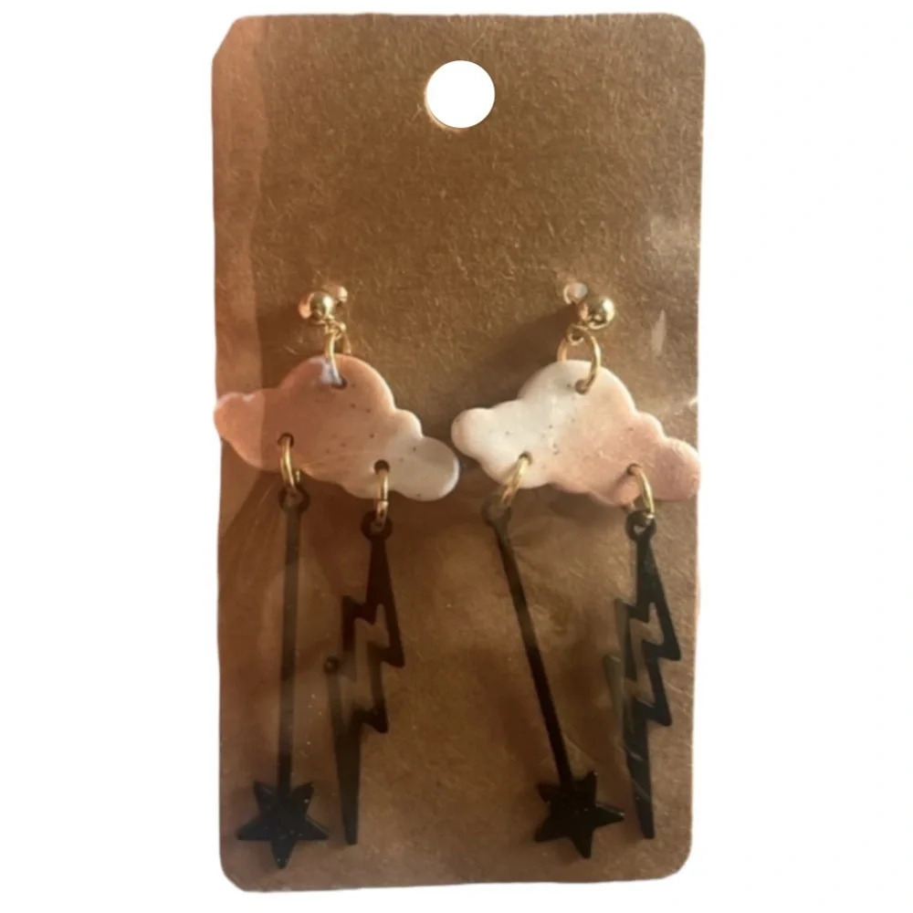 Handmade by Sofia Czech Thunder & Lightning Pink & Black Earrings
